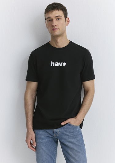  Mavi Hav Baskılı Siyah Tişört Regular Fit / Normal Kesim 0612759-900
