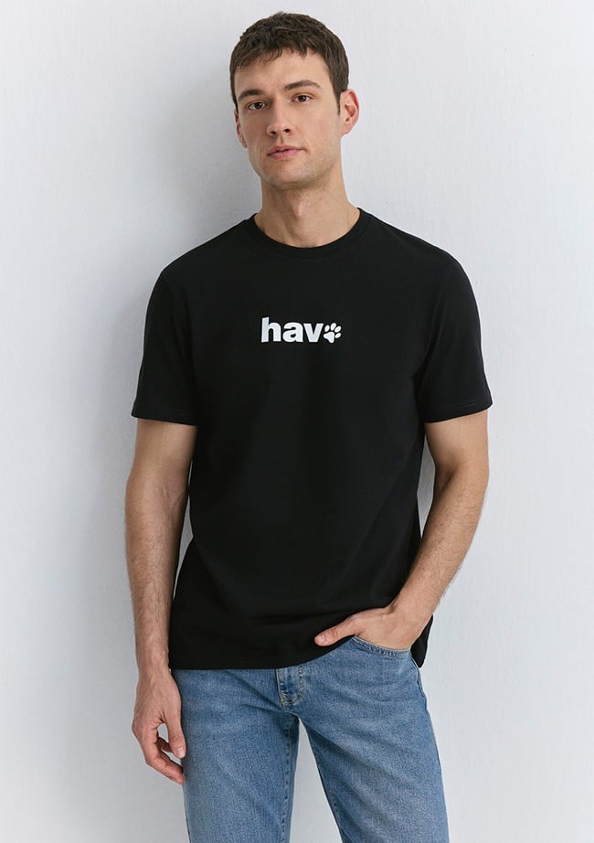  Mavi Hav Baskılı Siyah Tişört Regular Fit / Normal Kesim 0612759-900