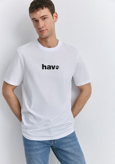  Mavi Hav Baskılı Beyaz Tişört Regular Fit / Normal Kesim 0612759-620
