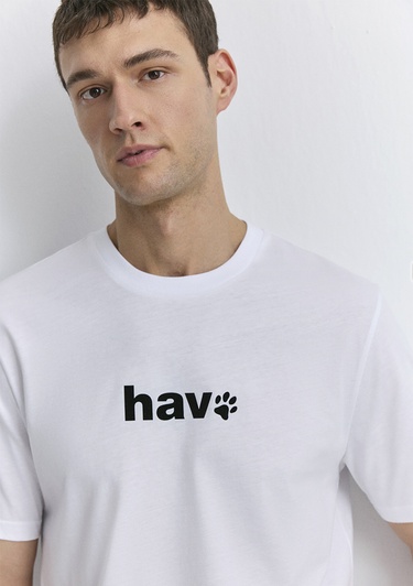  Mavi Hav Baskılı Beyaz Tişört Regular Fit / Normal Kesim 0612759-620
