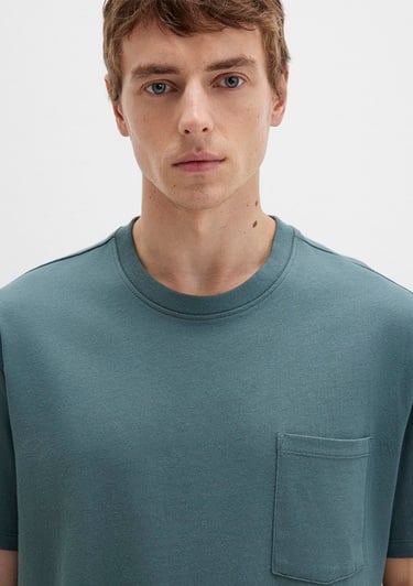  Mavi Cep Detaylı Yeşil Basic Tişört Loose Fit / Bol Rahat Kesim 066248-71577