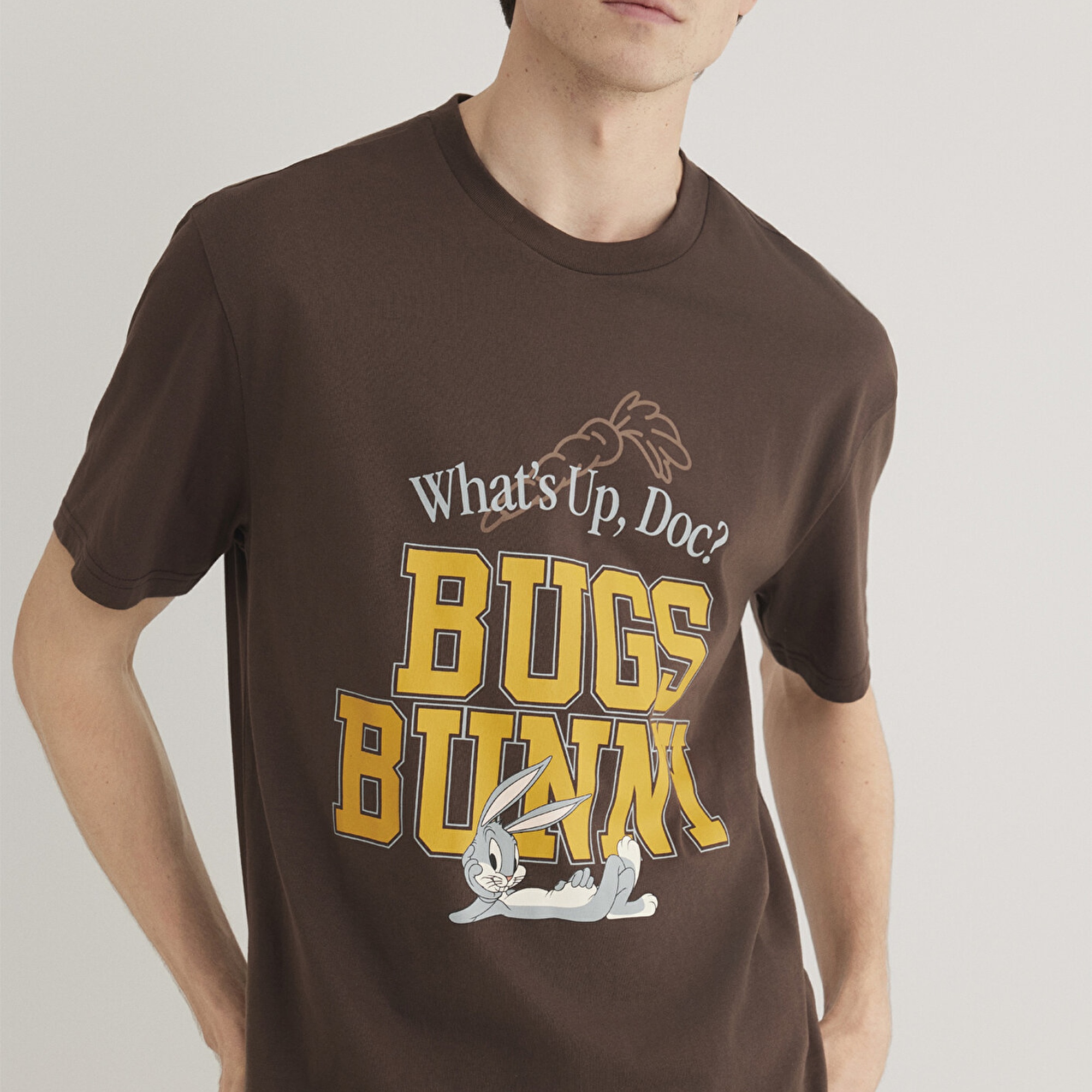 Mavi Bugs Bunny Baskılı Kahverengi Tişört Loose Fit / Bol Rahat Kesim 0612565-88067