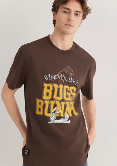  Mavi Bugs Bunny Baskılı Kahverengi Tişört Loose Fit / Bol Rahat Kesim 0612565-88067