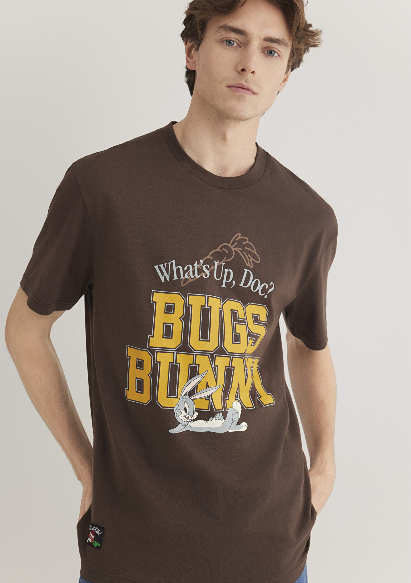  Mavi Bugs Bunny Baskılı Kahverengi Tişört Loose Fit / Bol Rahat Kesim 0612565-88067
