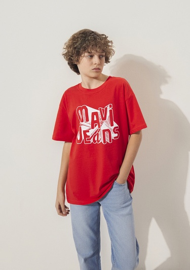  Mavi Mavi Jeans Baskılı Kırmızı Tişört Loose Fit / Bol Rahat Kesim 6610281-88523