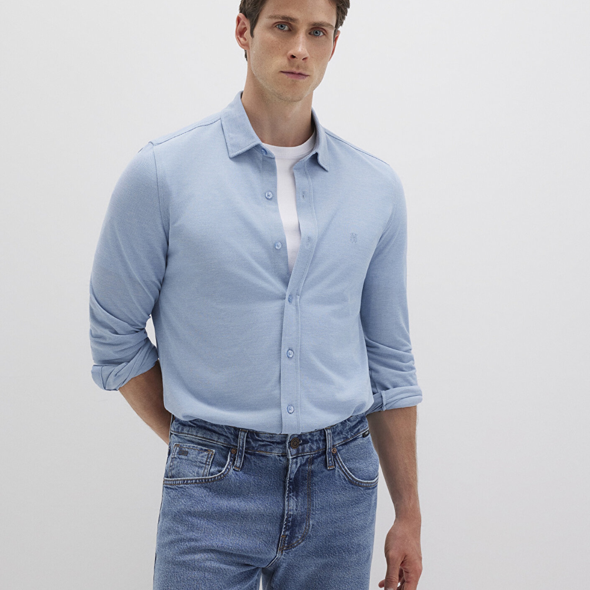 Mavi Mavi Örme Gömlek Fitted / Vücuda Oturan Kesim 0210294-70730