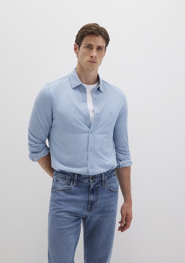  Mavi Mavi Örme Gömlek Fitted / Vücuda Oturan Kesim 0210294-70730
