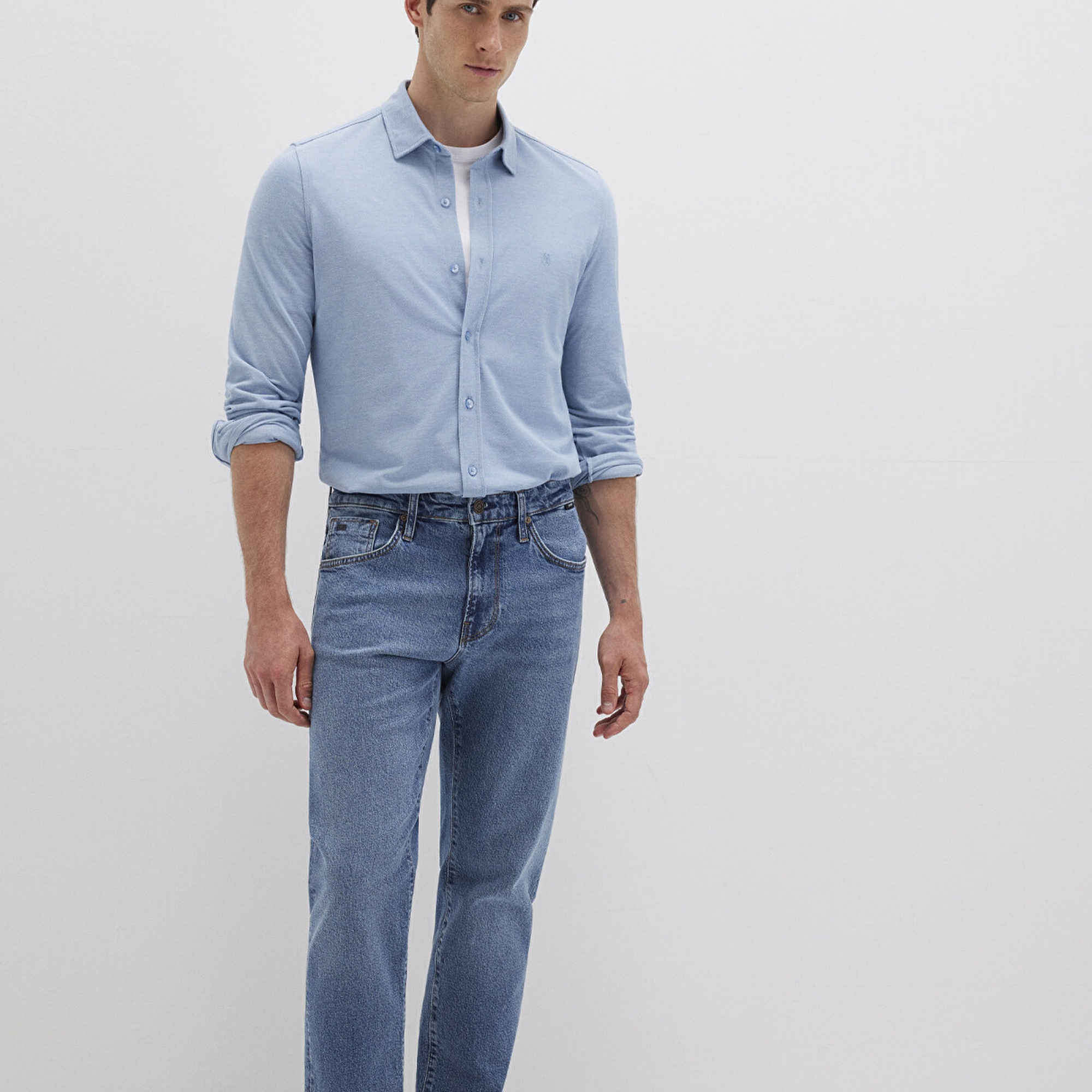 Mavi Mavi Örme Gömlek Fitted / Vücuda Oturan Kesim 0210294-70730