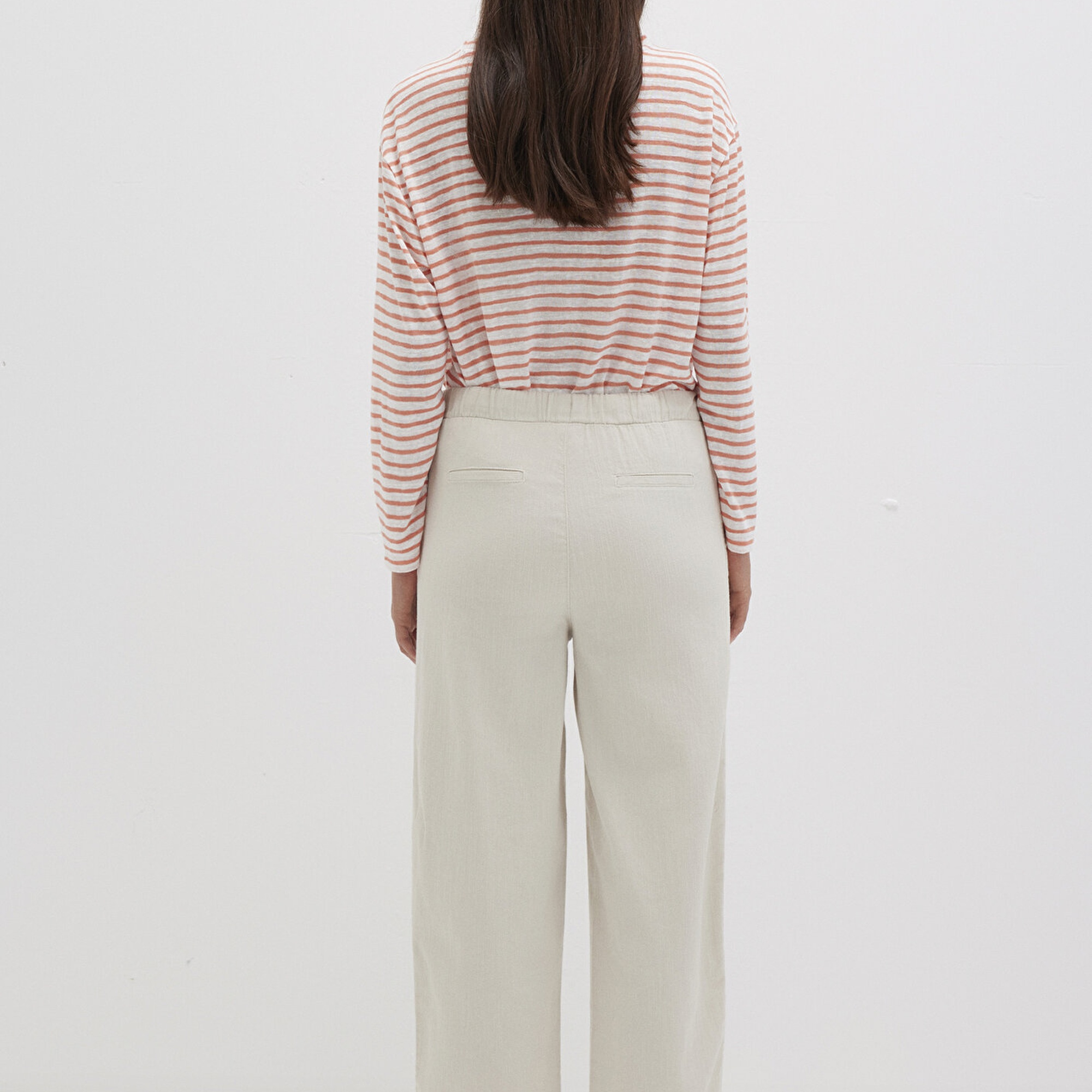 Mavi Beli Bağcıklı Bej Pantolon 1010945-35043