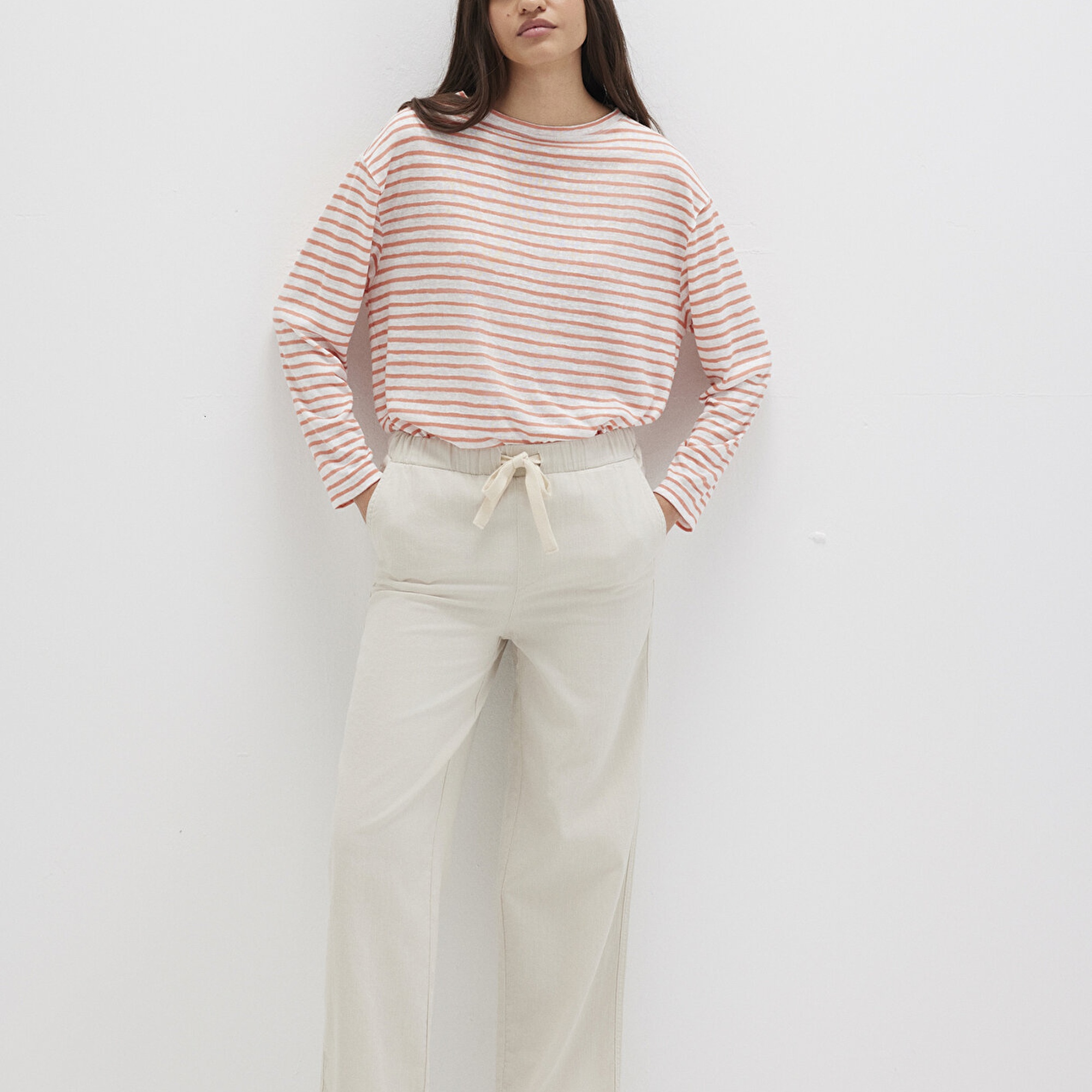 Mavi Beli Bağcıklı Bej Pantolon 1010945-35043