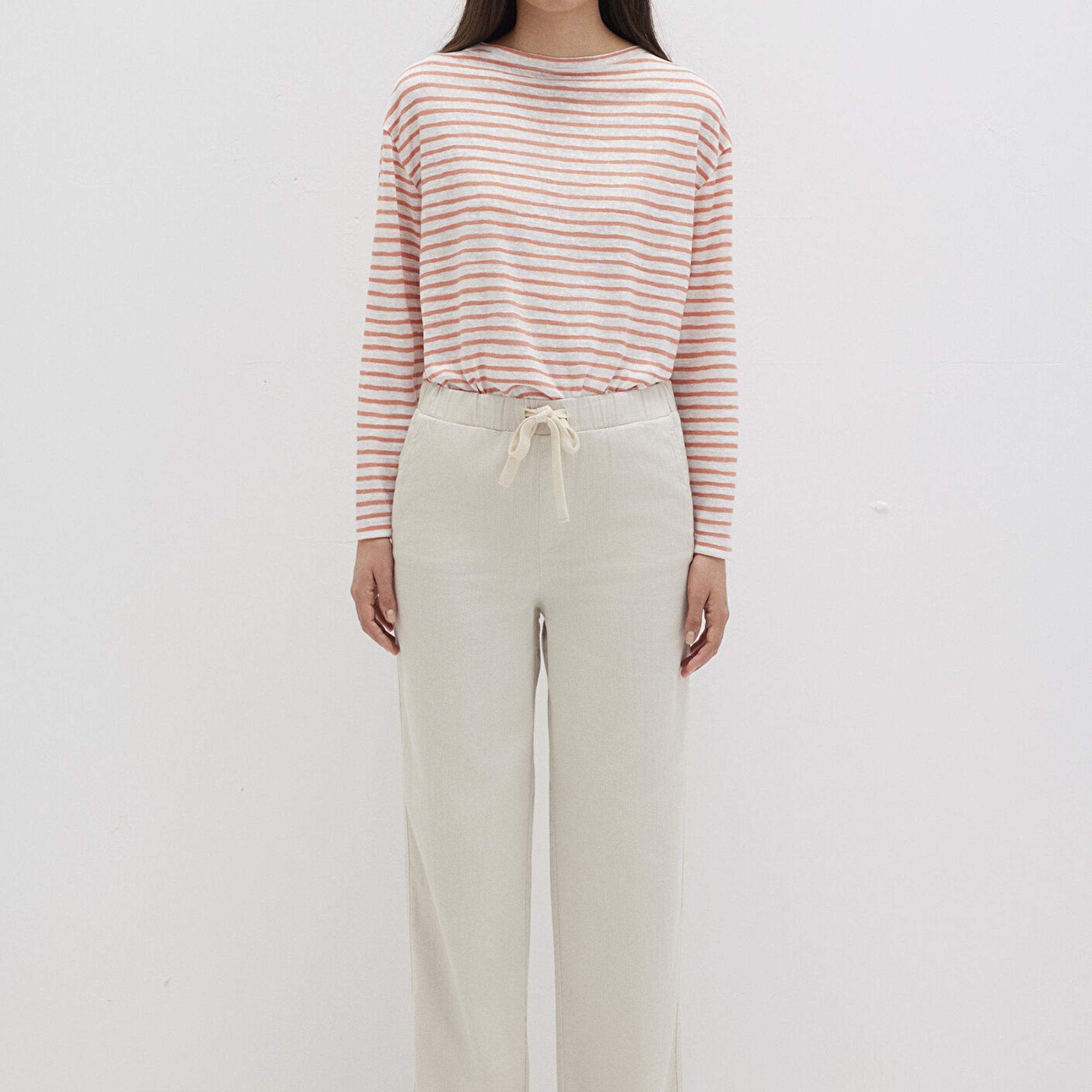 Mavi Beli Bağcıklı Bej Pantolon 1010945-35043