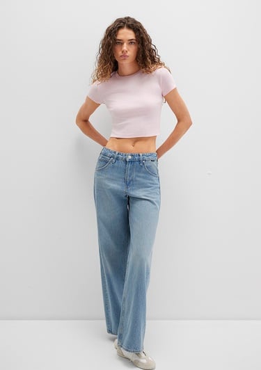  Mavi Pembe Basic Tişört Crop / Kısa Kesim 1600814-89200
