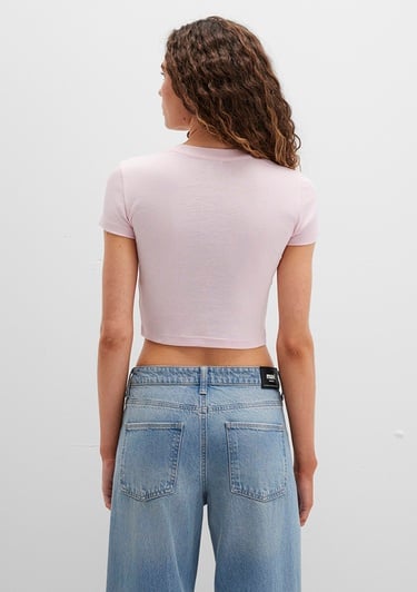  Mavi Pembe Basic Tişört Crop / Kısa Kesim 1600814-89200