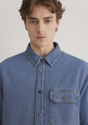  Mavi Jeremy Classic Denim Süni Kürklü Indigo Mavisi Jean Gömlek Oversize / Geniş Kesim 0211186-88559