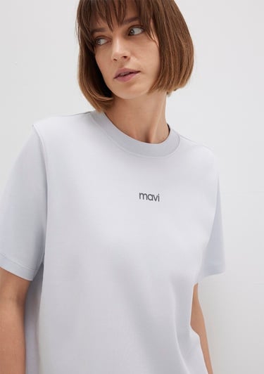  Mavi Mavi Logo Baskılı Beyaz Tişört Loose Fit / Bol Rahat Kesim 1612829-89201