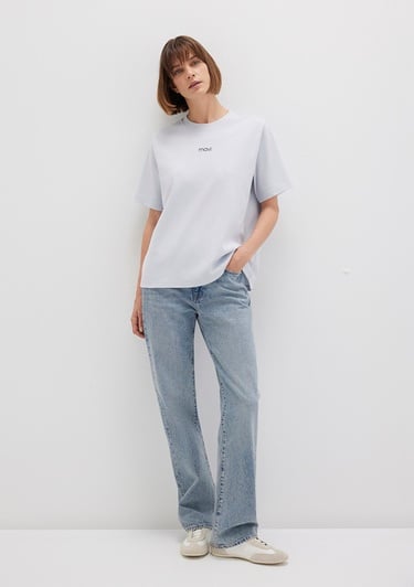  Mavi Mavi Logo Baskılı Beyaz Tişört Loose Fit / Bol Rahat Kesim 1612829-89201