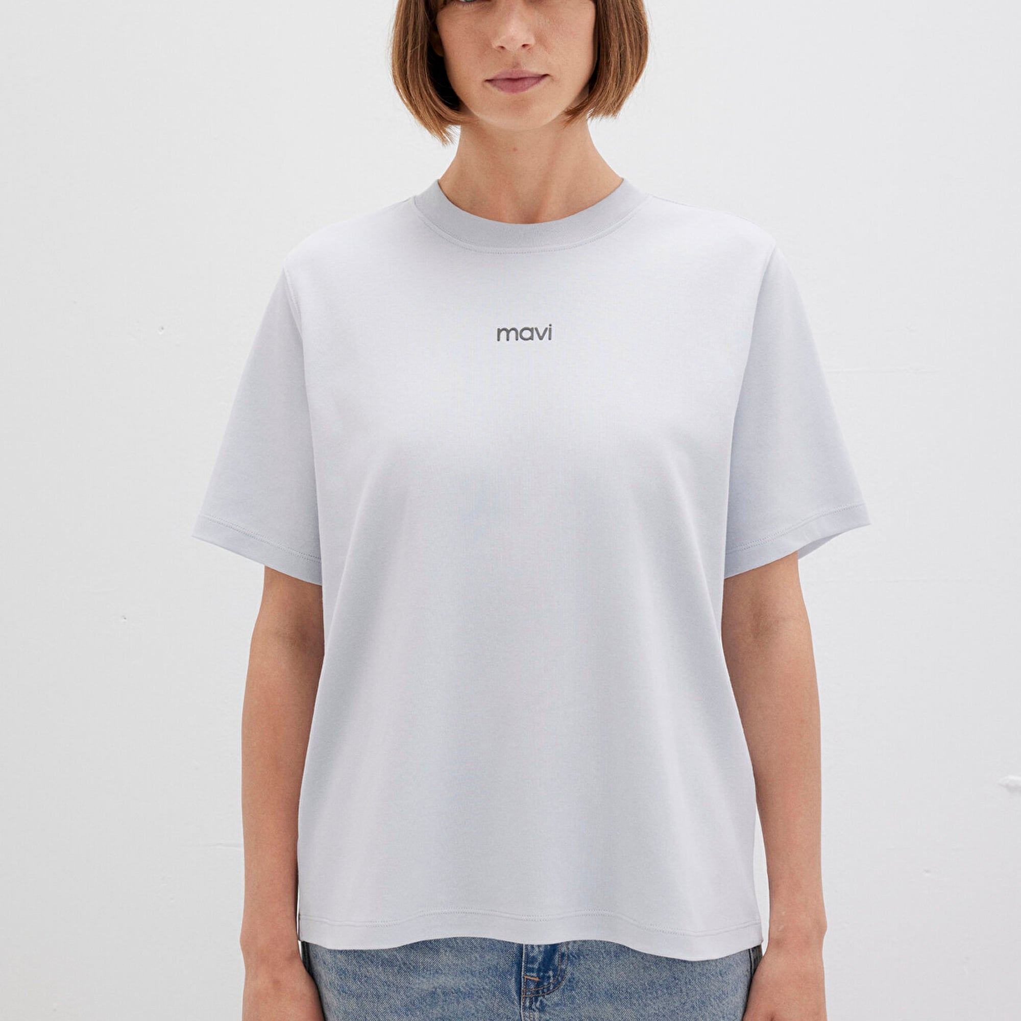 Mavi Mavi Logo Baskılı Beyaz Tişört Loose Fit / Bol Rahat Kesim 1612829-89201