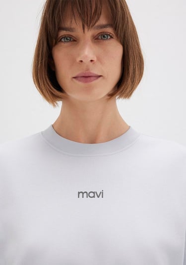  Mavi Mavi Logo Baskılı Beyaz Tişört Loose Fit / Bol Rahat Kesim 1612829-89201