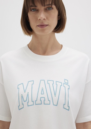  Mavi Mavi Logo Baskılı Beyaz Tişört Regular Fit / Normal Kesim 1611193-81964