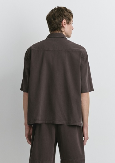  Mavi Kahverengi Keten Gömlek Oversize / Geniş Kesim 0211559-86683