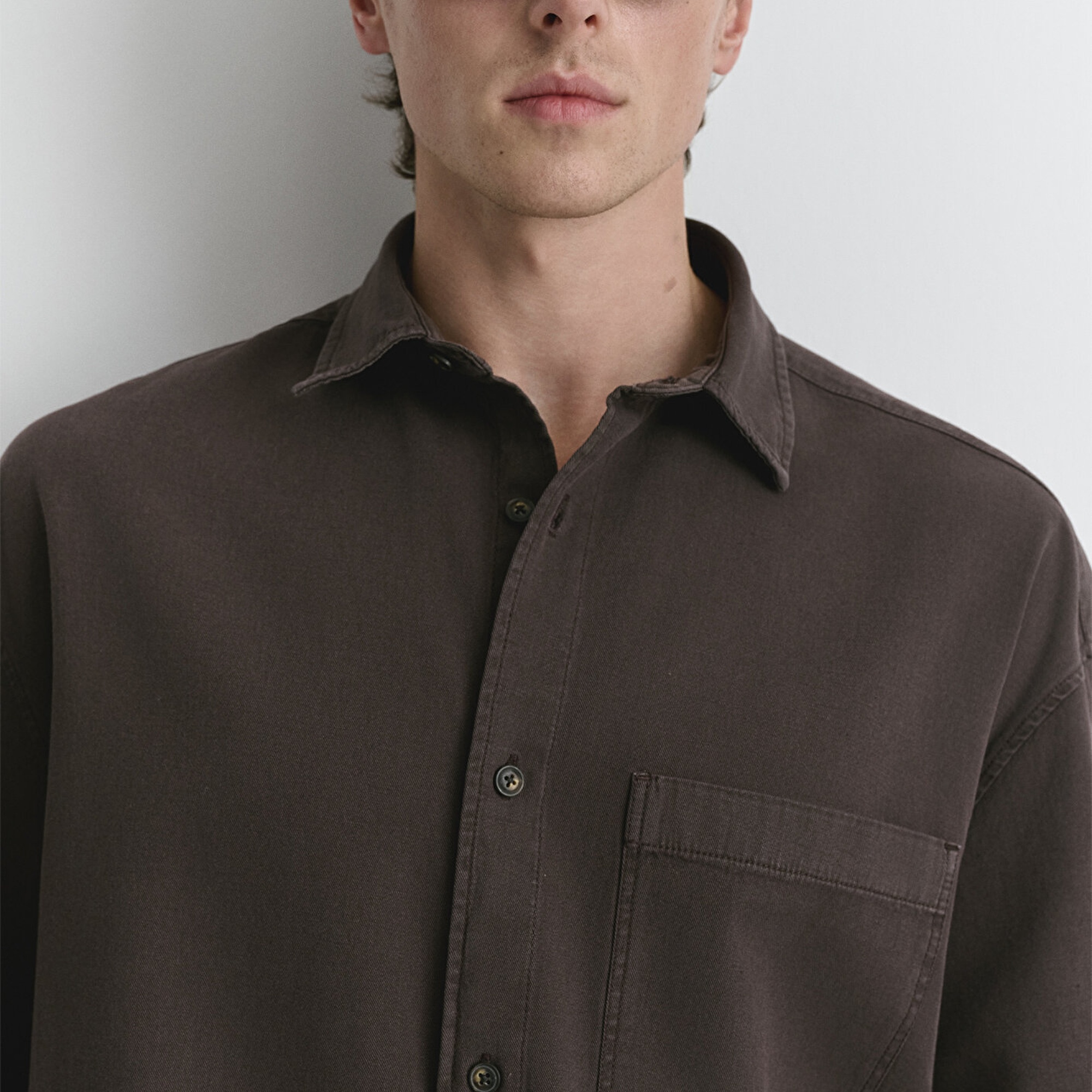 Mavi Kahverengi Keten Gömlek Oversize / Geniş Kesim 0211559-86683