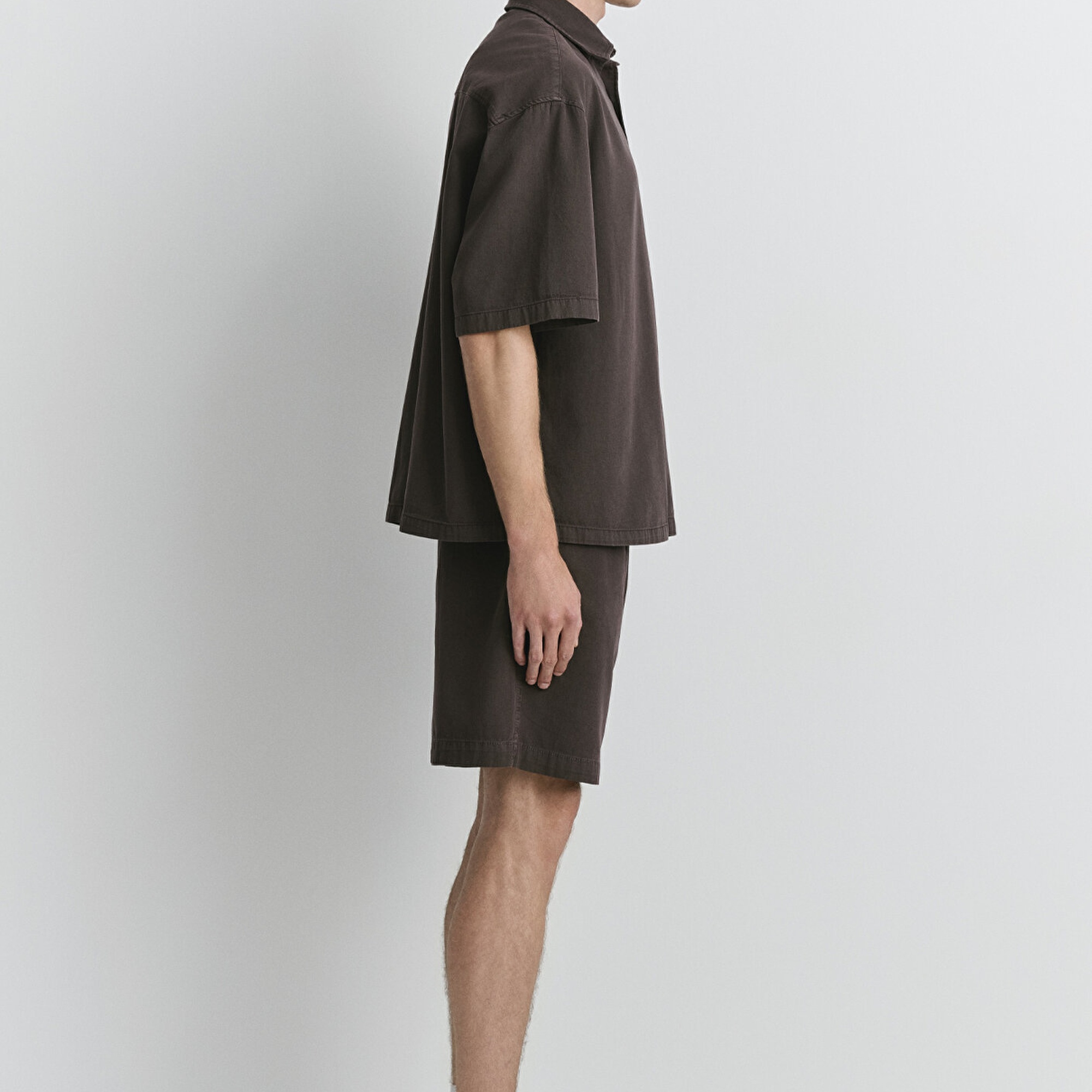 Mavi Kahverengi Keten Gömlek Oversize / Geniş Kesim 0211559-86683