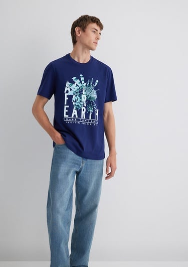  Mavi Baskılı Lacivert Tişört Regular Fit / Normal Kesim 0612671-70496