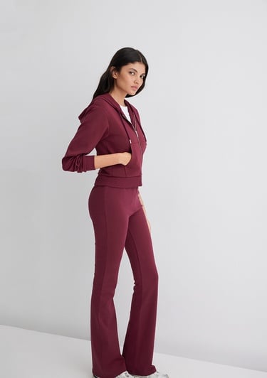  Mavi Kapüşonlu Bordo İnterlok Sweatshirt 1S10424-70394