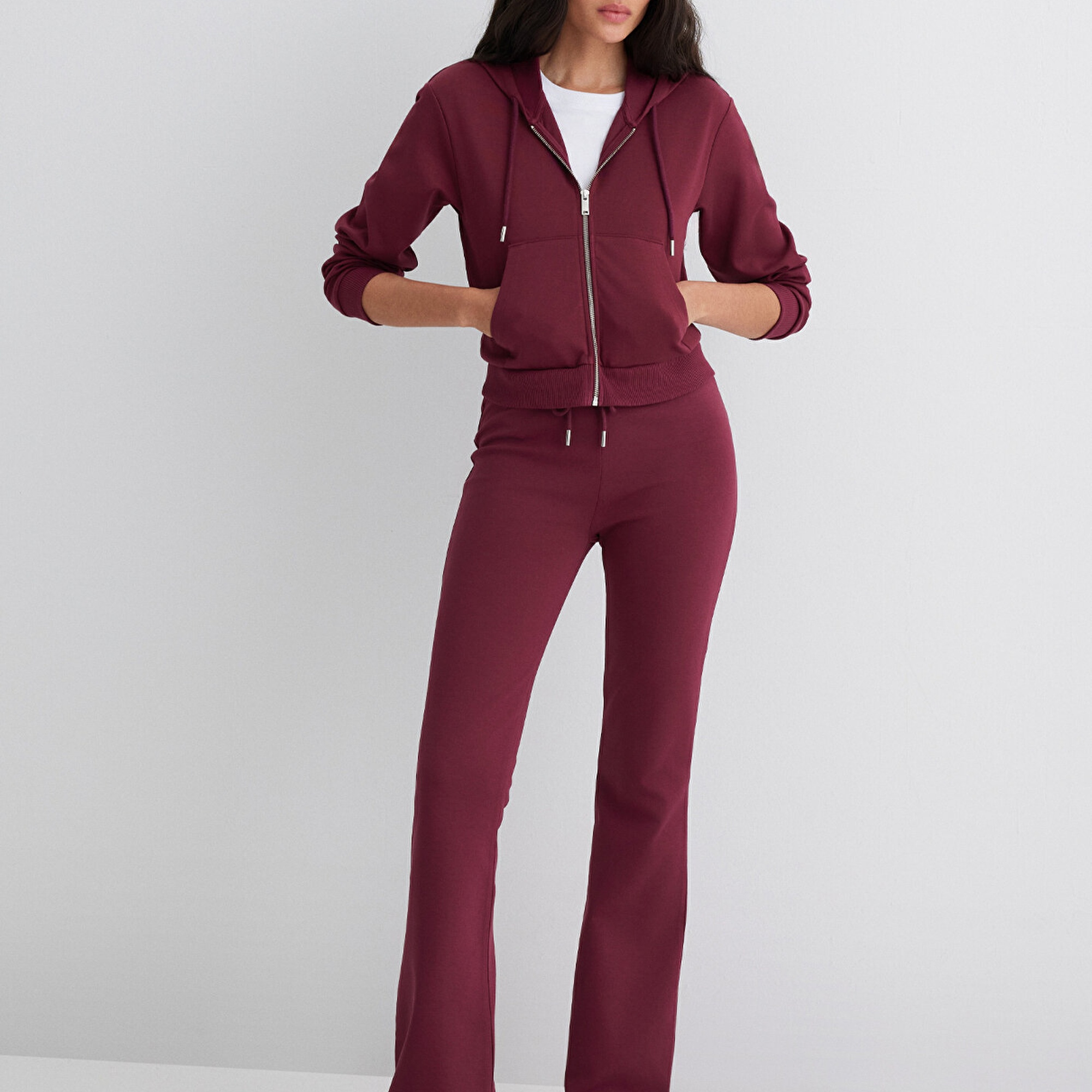 Mavi İspanyol Paça Bordo İnterlok Eşofman Altı 1011077-70394