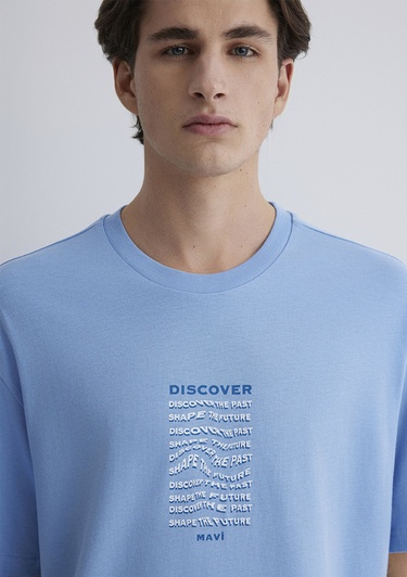  Mavi Baskılı Mavi Tişört Loose Fit / Bol Rahat Kesim 0612810-85440