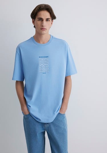  Mavi Baskılı Mavi Tişört Loose Fit / Bol Rahat Kesim 0612810-85440