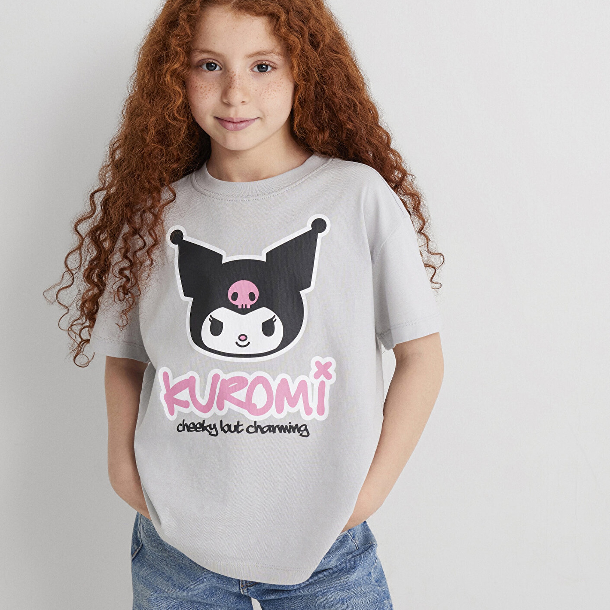 Mavi Kuromi Baskılı Gri Tişört Loose Fit / Bol Rahat Kesim 7610379-70075