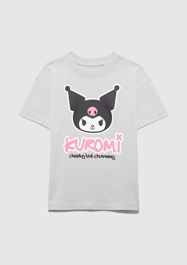  Mavi Kuromi Baskılı Gri Tişört Loose Fit / Bol Rahat Kesim 7610379-70075