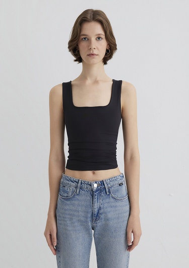  Mavi Kare Yaka Siyah Poliamid Atlet Fitted / Vücuda Oturan Kesim 1613498-900