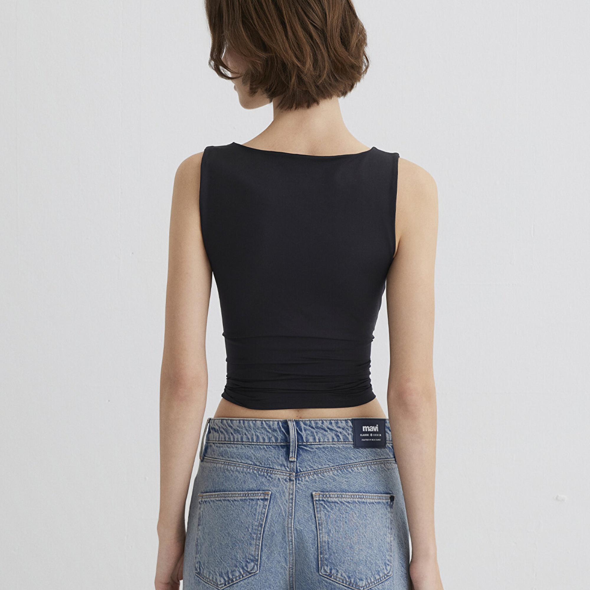 Mavi Kare Yaka Siyah Poliamid Atlet Fitted / Vücuda Oturan Kesim 1613498-900