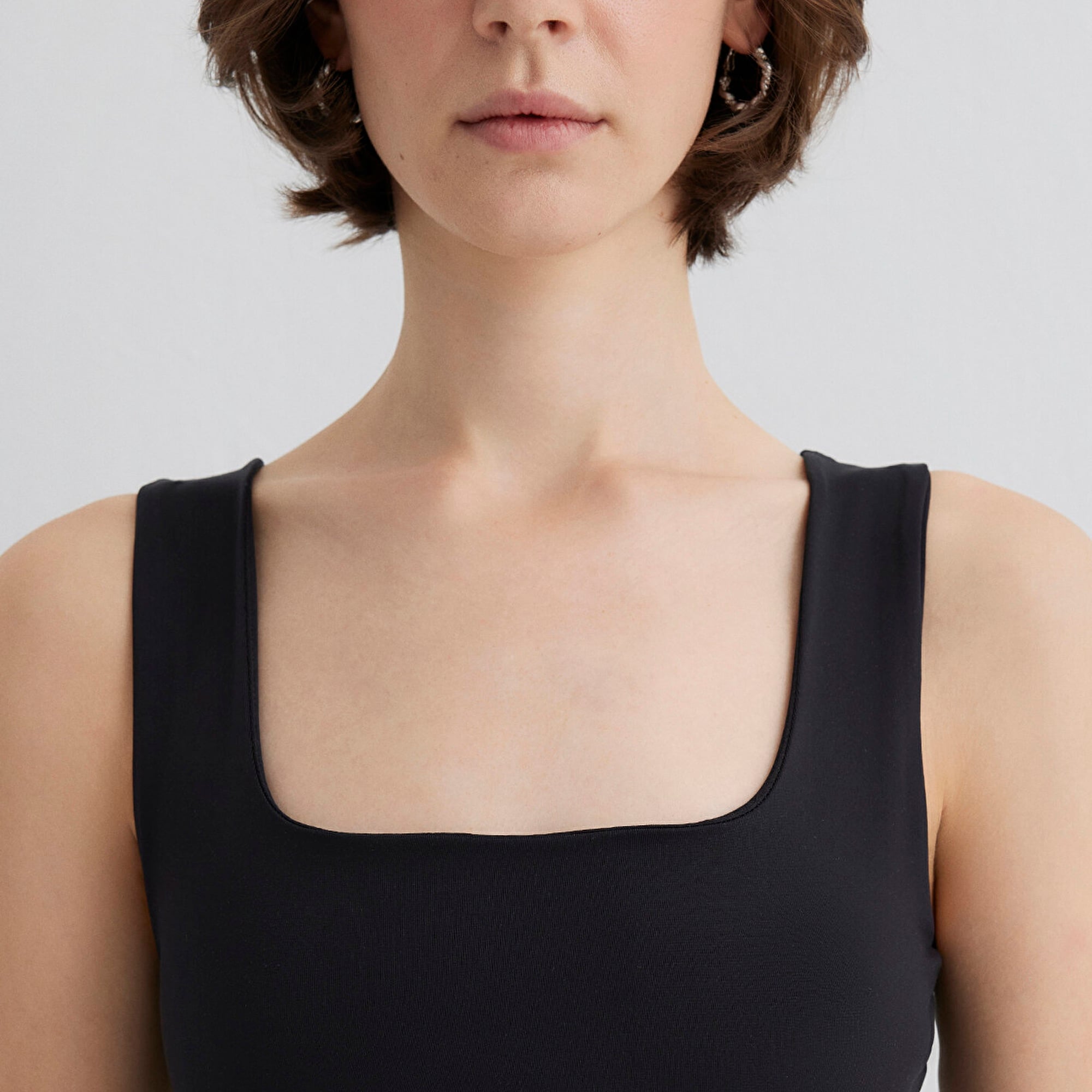 Mavi Kare Yaka Siyah Poliamid Atlet Fitted / Vücuda Oturan Kesim 1613498-900