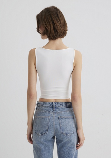  Mavi Kayık Yaka Beyaz Poliamid Top Fitted / Vücuda Oturan Kesim 1613497-70057