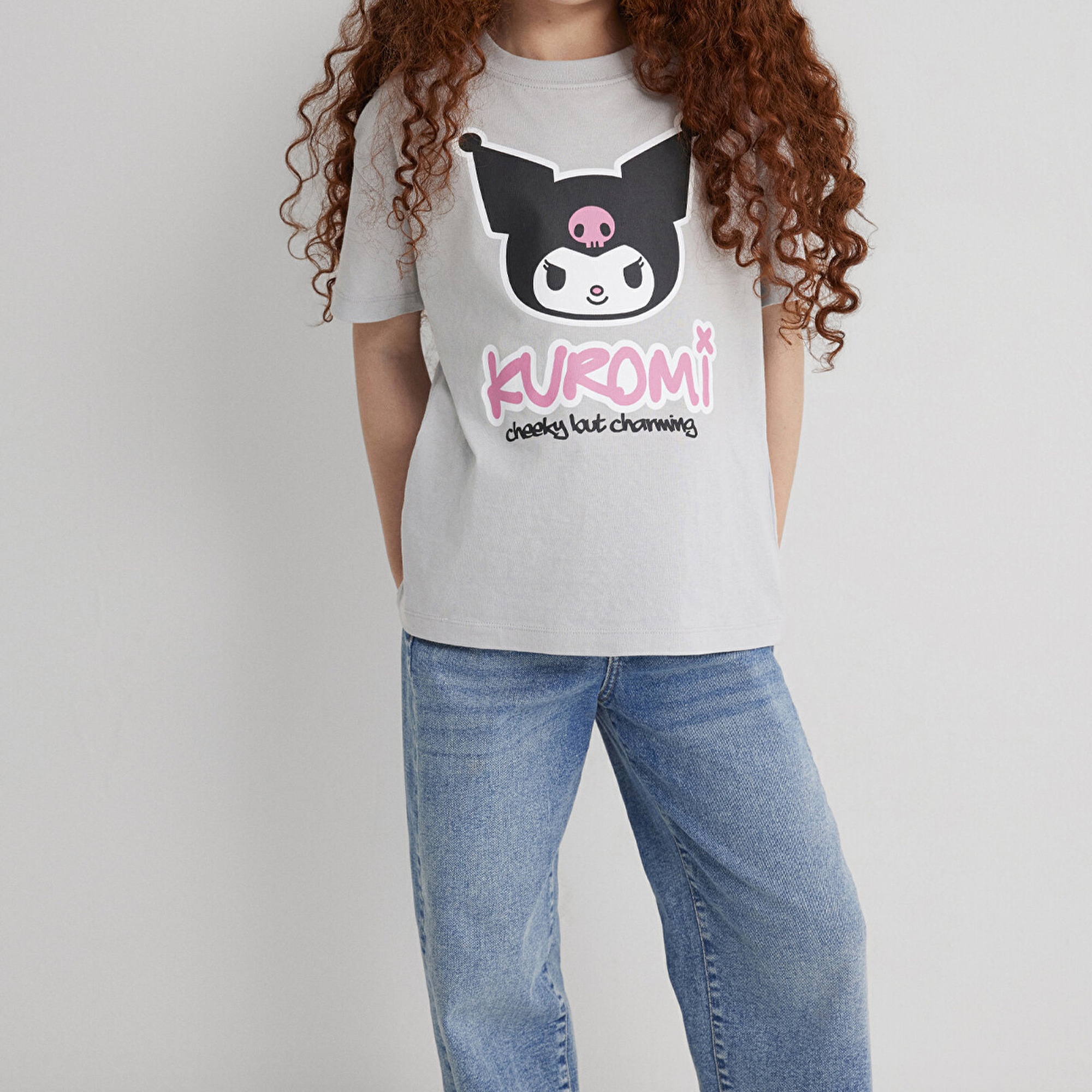 Mavi Kuromi Baskılı Gri Tişört Loose Fit / Bol Rahat Kesim 7610379-70075