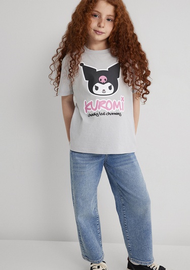  Mavi Kuromi Baskılı Gri Tişört Loose Fit / Bol Rahat Kesim 7610379-70075