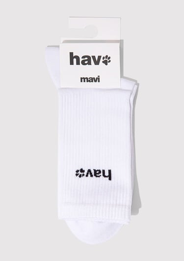  Mavi Hav Baskılı Beyaz Soket Çorap 0912075-620