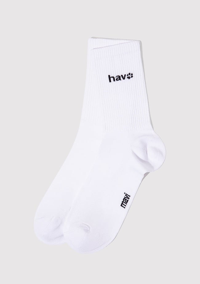  Mavi Hav Baskılı Beyaz Soket Çorap 0912075-620