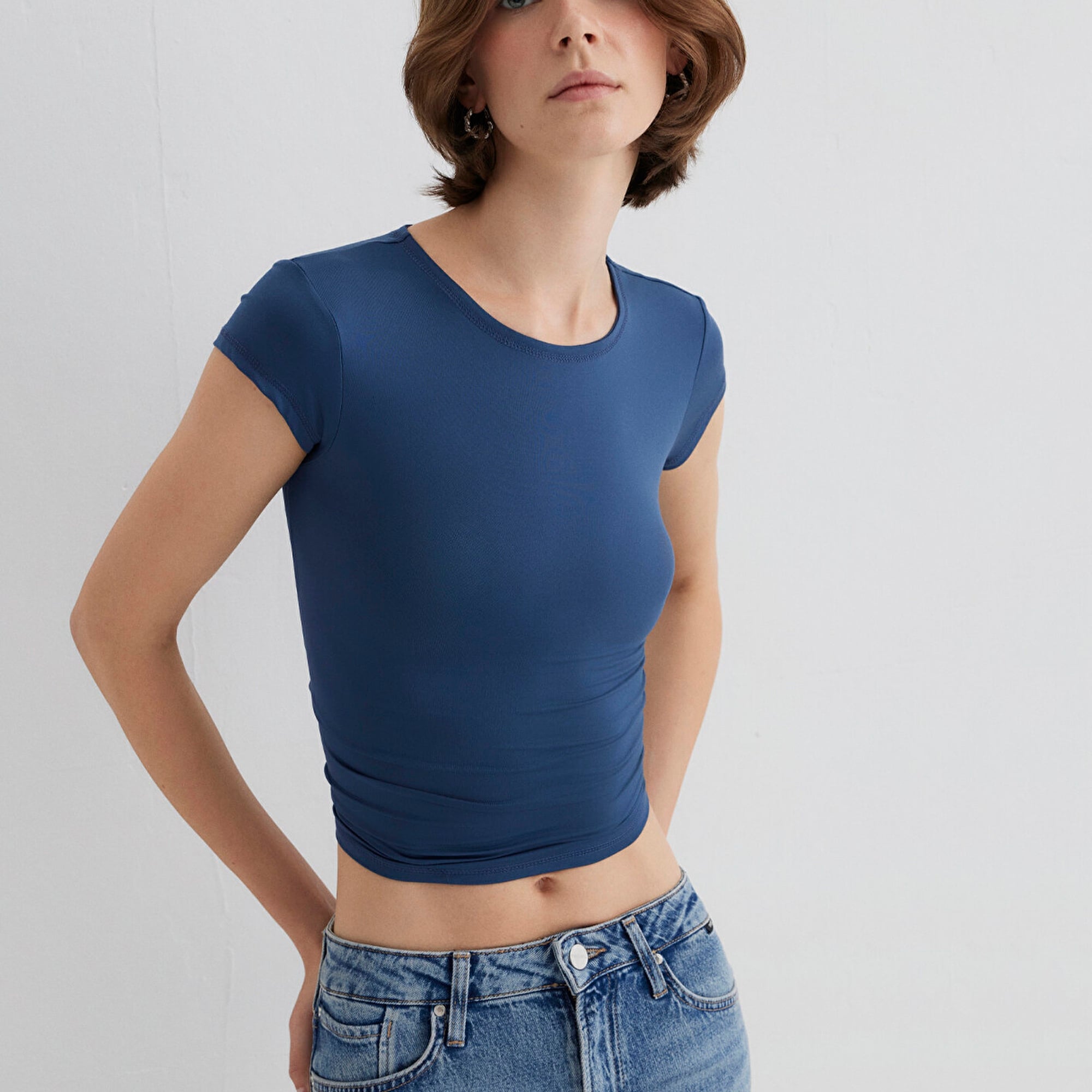 Mavi Lacivert Poliamid Tişört Fitted / Vücuda Oturan Kesim 1613500-70718