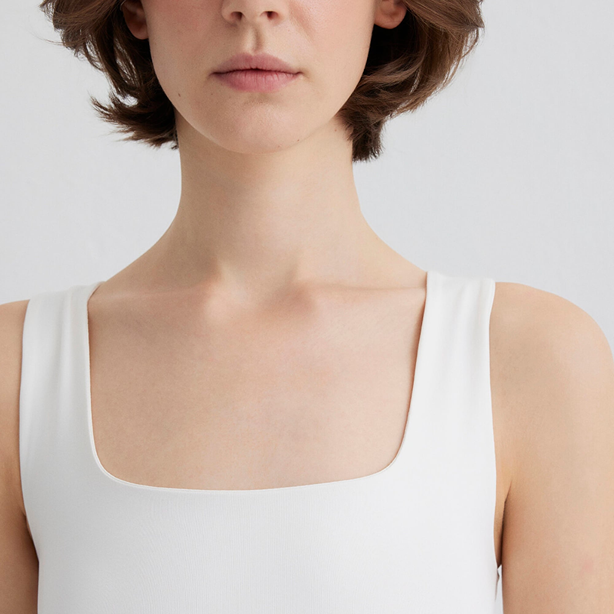 Mavi Kare Yaka Beyaz Poliamid Atlet Fitted / Vücuda Oturan Kesim 1613498-70057