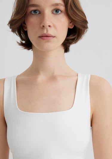  Mavi Kare Yaka Beyaz Poliamid Atlet Fitted / Vücuda Oturan Kesim 1613498-70057