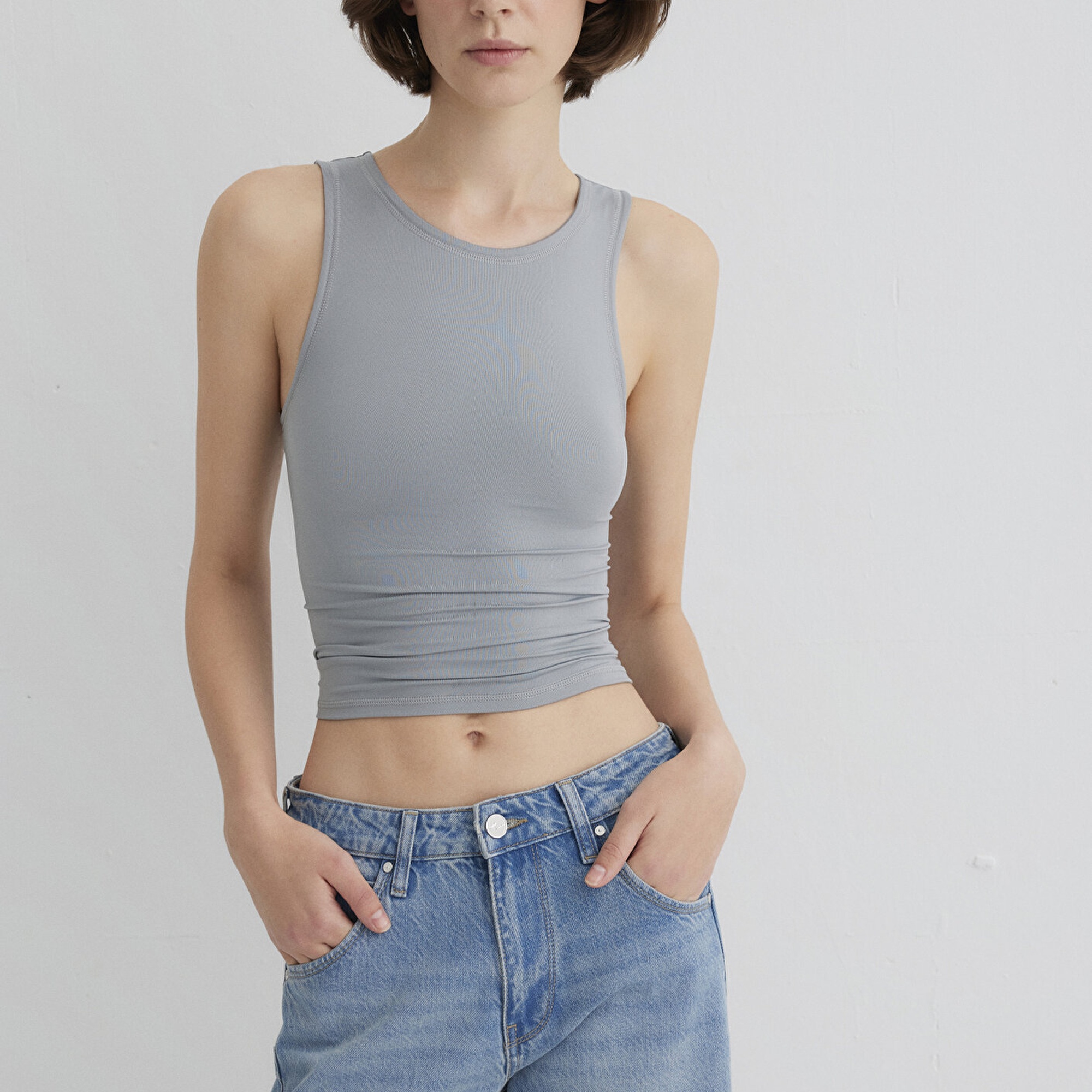 Mavi Halter Yaka Gri Poliamid Atlet Fitted / Vücuda Oturan Kesim 1613499-70098