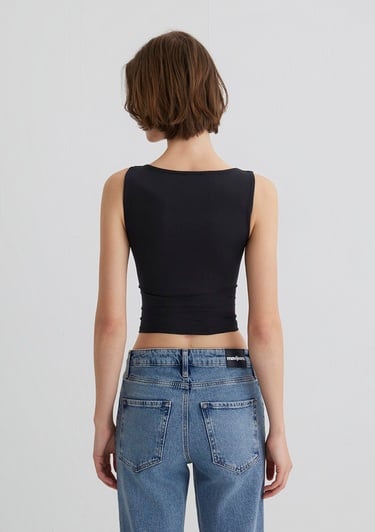  Mavi Kayık Yaka Siyah Poliamid Top Fitted / Vücuda Oturan Kesim 1613497-900