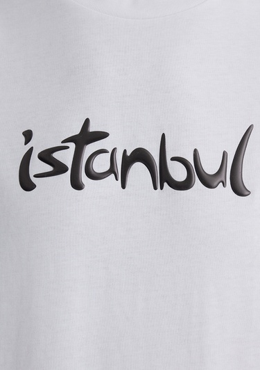  Mavi İstanbul Baskılı Beyaz Tişört Loose Fit / Bol Rahat Kesim 0613002-620