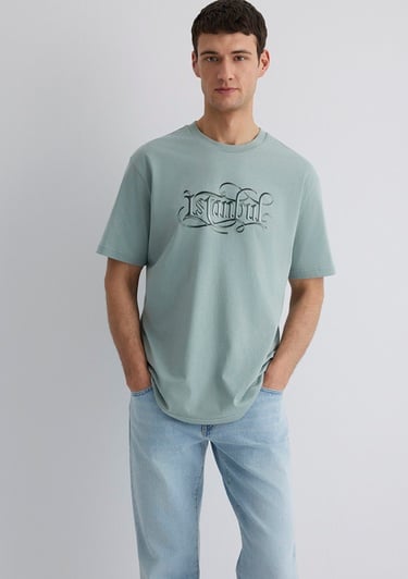  Mavi İstanbul Baskılı Açık Mavi Tişört Loose Fit / Bol Rahat Kesim 0612991-70113
