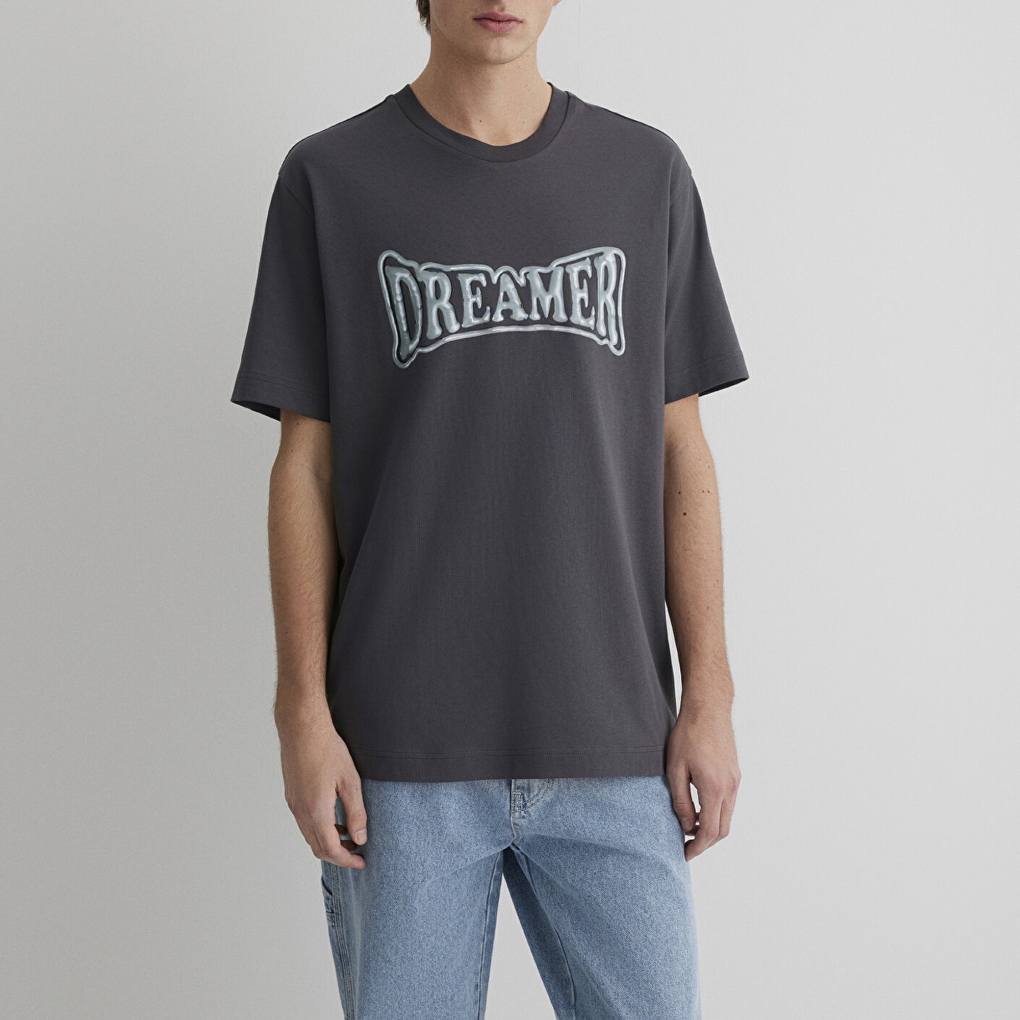 Mavi Dreamer Baskılı Gri Tişört Loose Fit / Bol Rahat Kesim 0612807-80955
