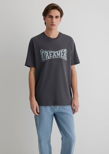  Mavi Dreamer Baskılı Gri Tişört Loose Fit / Bol Rahat Kesim 0612807-80955